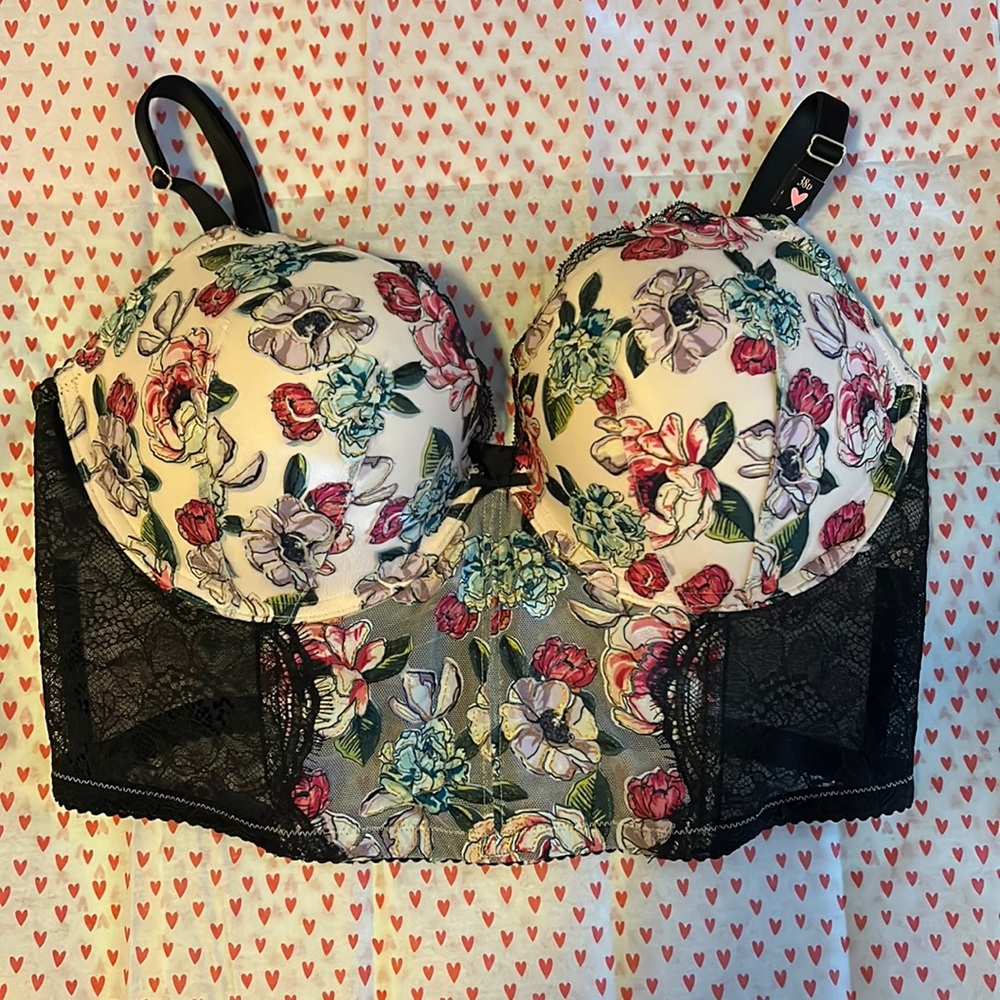 Victoria’s Secret Rose Embroidery Purest Pink Floral Bra Top Corset NWT Sz 38 D